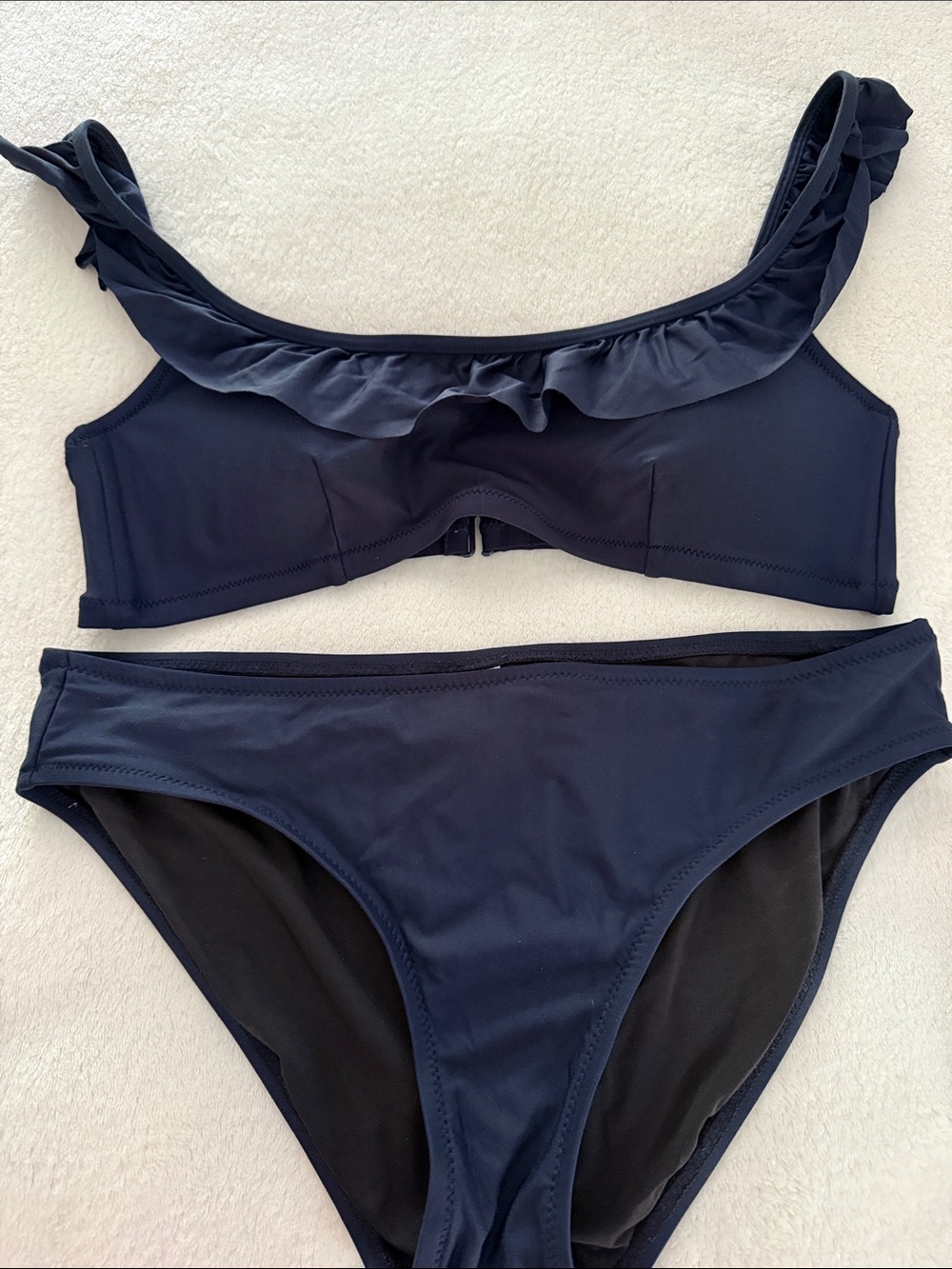 J Crew Navy Ruffle Bikini Set - Women Swim